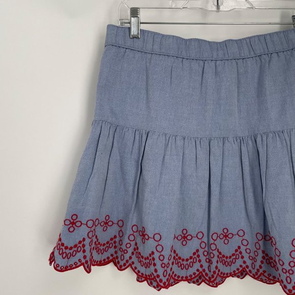 Vineyard Vines Blue Chambray Embroidered Flounce Pull On Skirt Med Cotton - Picture 3 of 12